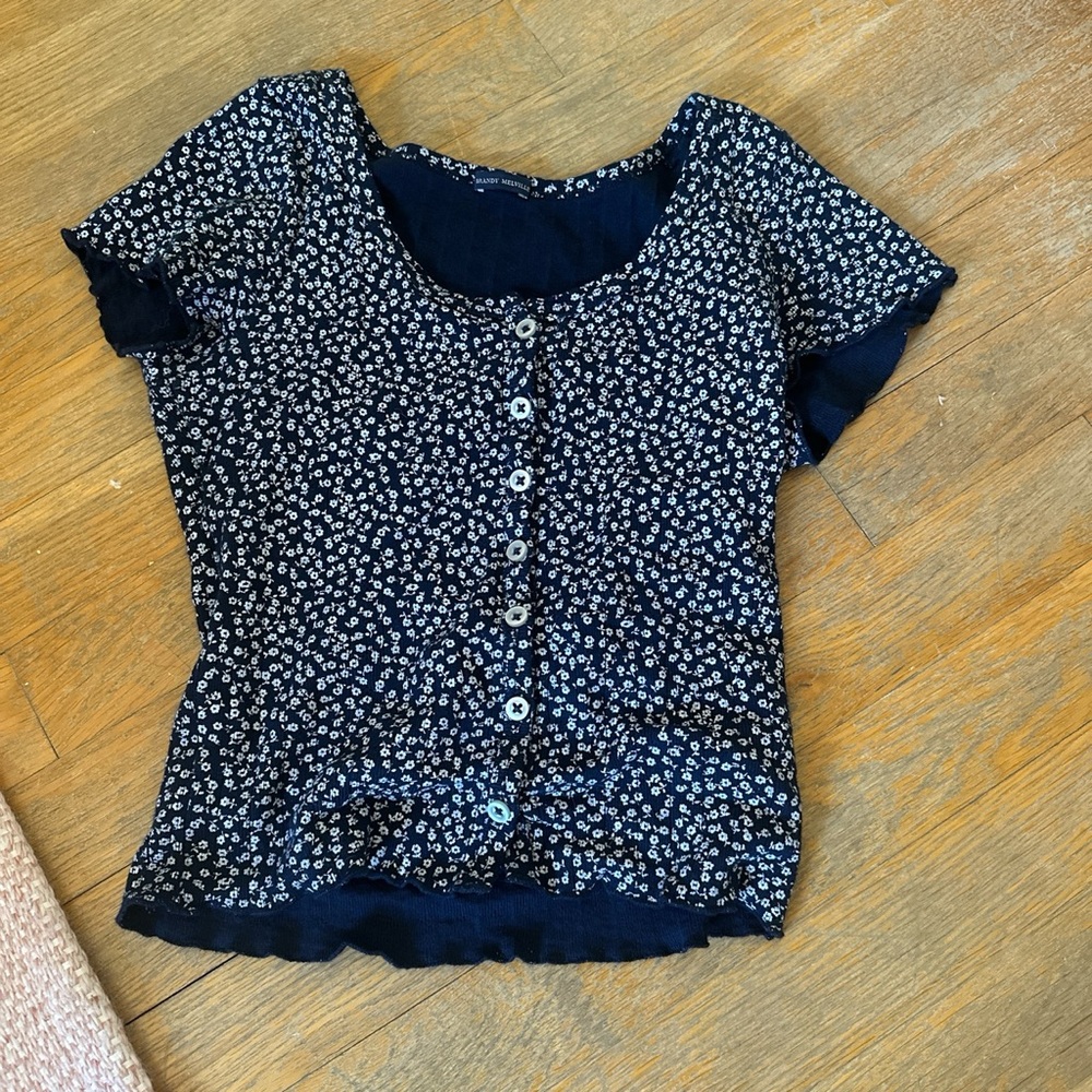 Brandy Melville navy and white floral button up